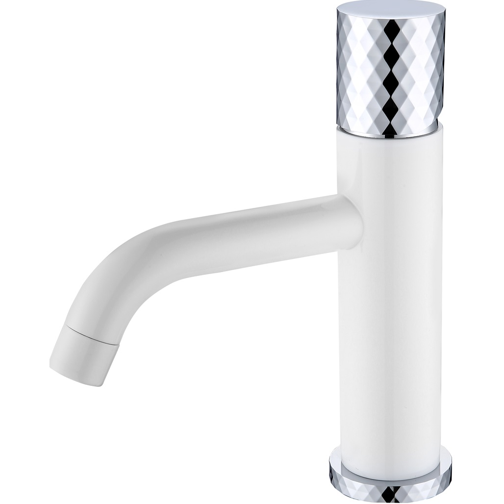 Смеситель для раковины Boheme Stick Diamond 121-WCR (хром, белый матовый), без донного клапана