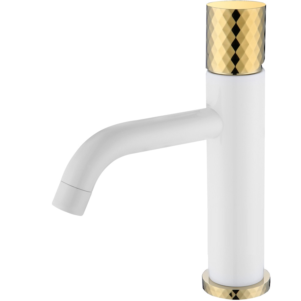 Смеситель для раковины Boheme Stick Diamond 121-WG (золотой, белый матовый), без донного клапана
