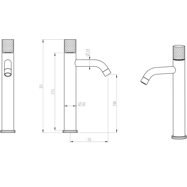 Смеситель для раковины Boheme Stick Diamond 122-BB (черный матовый), без донного клапана