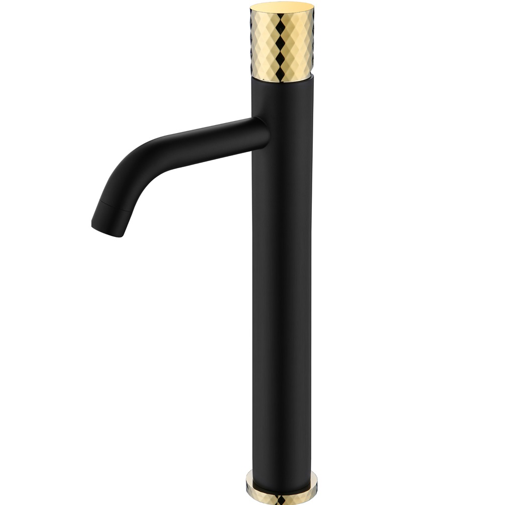 Смеситель для раковины Boheme Stick Diamond 122-BG (золотой, черный матовый), без донного клапана