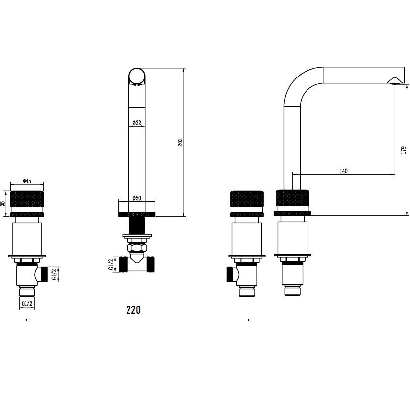 Смеситель для раковины Boheme Stick Spirale 152-MG.4 (золото матовое), без донного клапана