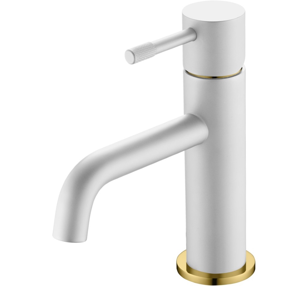 Смеситель для раковины Boheme Uno 461-WG (золотой, белый матовый), без донного клапана