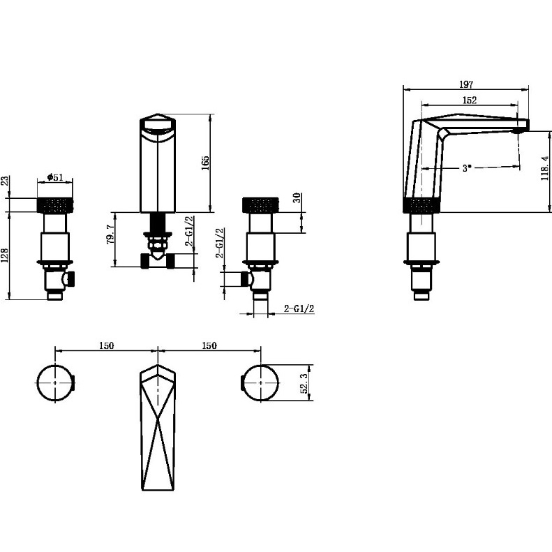 Смеситель для раковины Boheme Venturo Ice 150-GM-ICE (оружейный металл), без донного клапана
