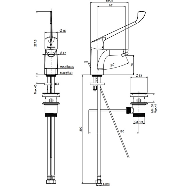 Смеситель для раковины для лечебных учреждений Fima Carlo Frattini Collettivita F3831/LCCR.ES (хром), с донным клапаном