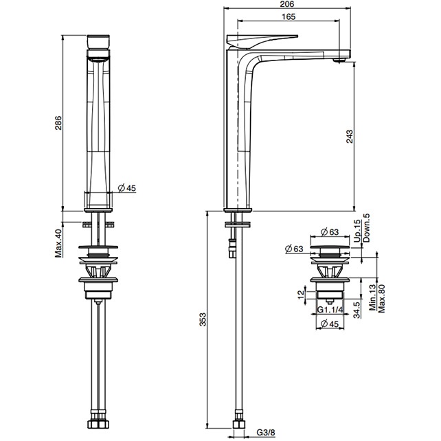 Смеситель для раковины F3961/HNNS.1 (черный матовый), с донным клапаном