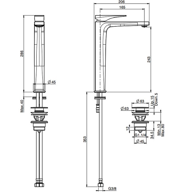 Смеситель для раковины F3961/HNCR.1 (хром), с донным клапаном