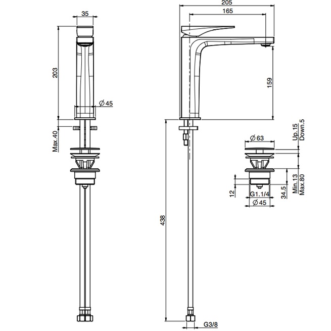 Смеситель для раковины F3961LNOR.1 (золотой), с донным клапаном