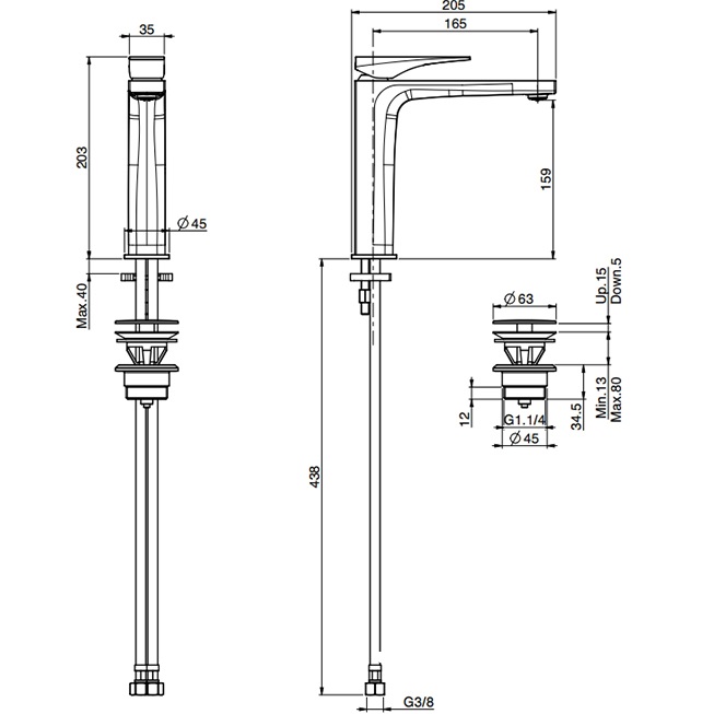 Смеситель для раковины F3961LNCR (хром), с донным клапаном