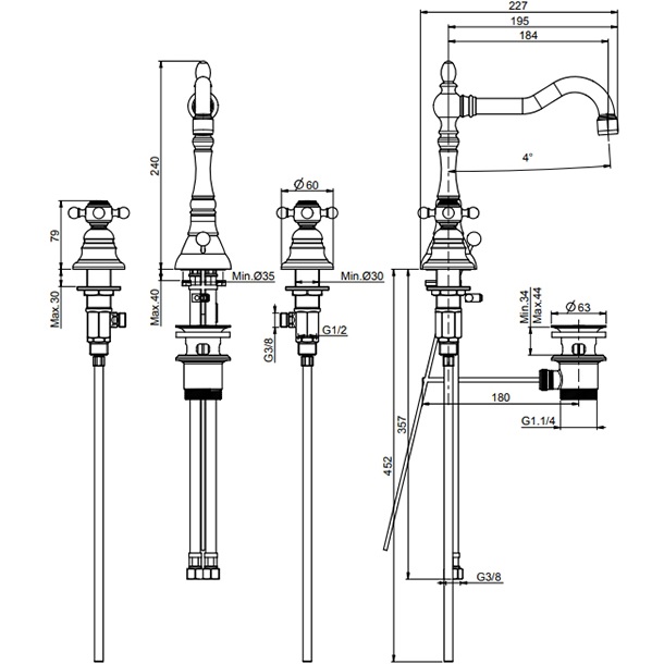 Смеситель для раковины Fima Carlo Frattini Elizabeth F5081CR (хром), с донным клапаном