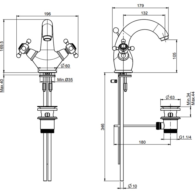 Смеситель для раковины Fima Carlo Frattini Elizabeth F5091/2CR (хром), с донным клапаном