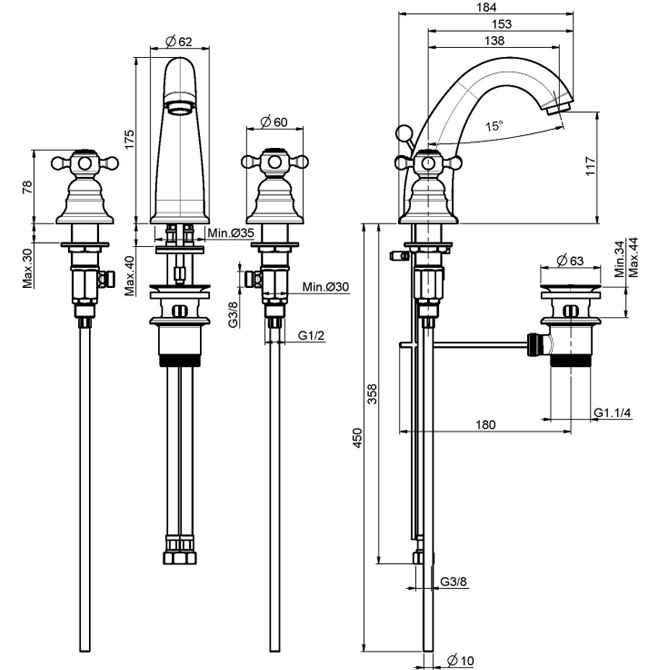 Смеситель для раковины Fima Carlo Frattini Elizabeth F5101BR (бронза), с донным клапаном