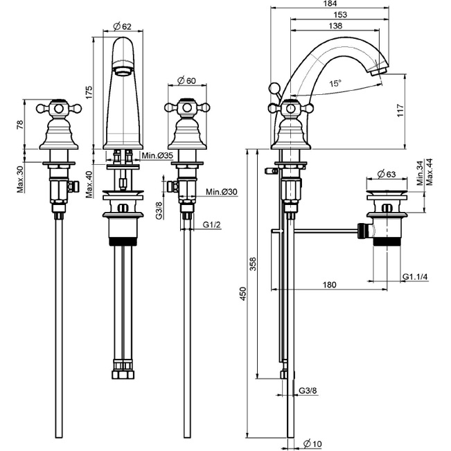 Смеситель для раковины Fima Carlo Frattini Elizabeth F5101CR (хром), с донным клапаном