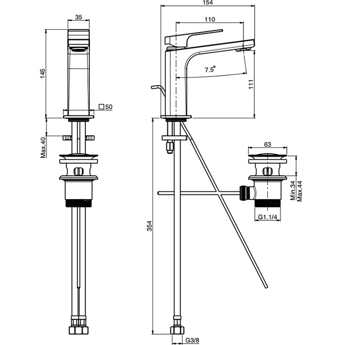 Смеситель для раковины Fima Carlo Frattini Fit F3381NS (черный матовый), с донным клапаном