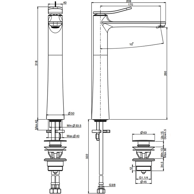 Смеситель для раковины Fima Carlo Frattini Flo F3801/HOR.1 (золотой), с донным клапаном