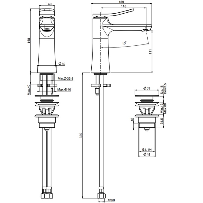 Смеситель для раковины Fima Carlo Frattini Flo F3801OR.1 (золотой), с донным клапаном
