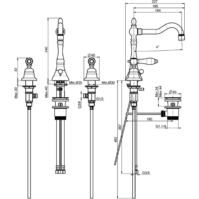 Смеситель для раковины Fima Carlo Frattini Herend F5401BR (бронза), с донным клапаном