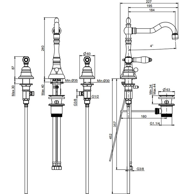 Смеситель для раковины Fima Carlo Frattini Herend F5401CBOR (золотой), с донным клапаном
