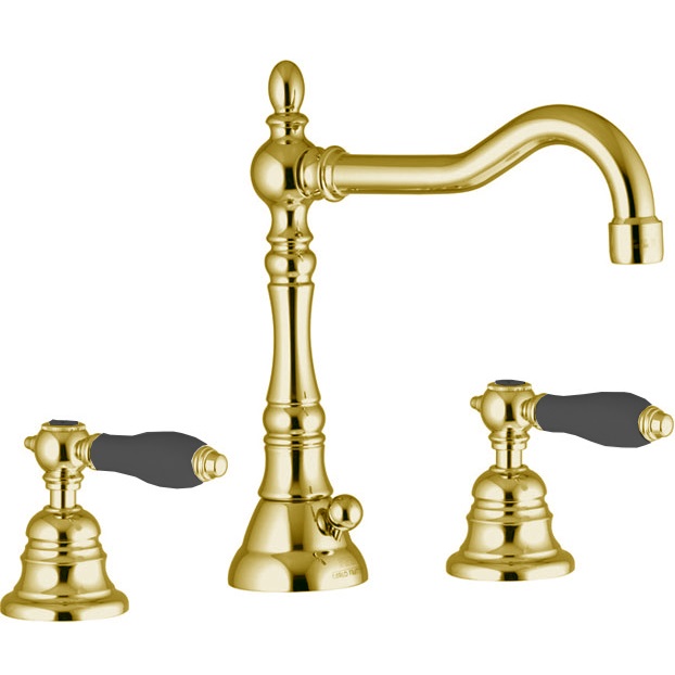 Смеситель для раковины Fima Carlo Frattini Herend F5401CNOR (золотой, черные ручки), с донным клапаном