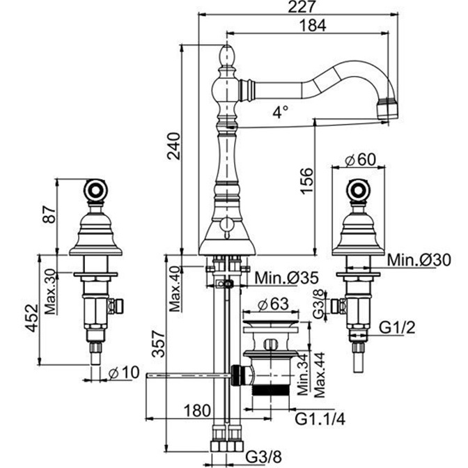 Смеситель для раковины Fima Carlo Frattini Herend F5401OR (золотой), с донным клапаном