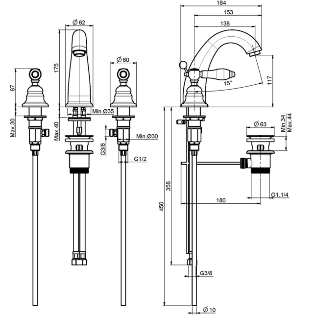 Смеситель для раковины Fima Carlo Frattini Herend F5421BR (бронза), с донным клапаном