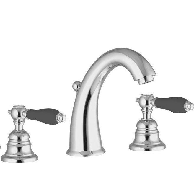 Смеситель для раковины Fima Carlo Frattini Herend F5421CNCR (хром, с черными ручками), с донным клапаном