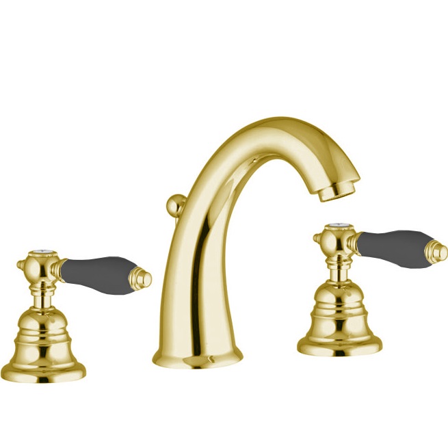 Смеситель для раковины Fima Carlo Frattini Herend F5421CNOR (золотой, с черными ручками), с донным клапаном