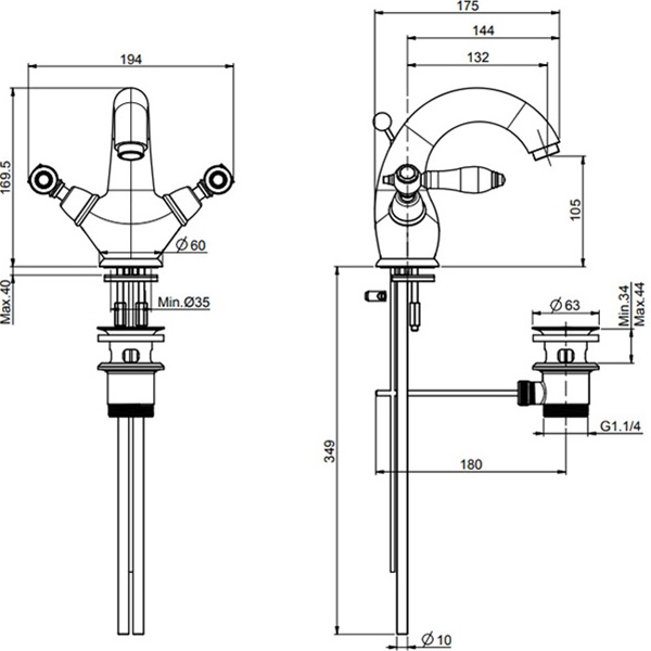 Смеситель для раковины Fima Carlo Frattini Herend F5431CNCR (хром, черные ручки), с донным клапаном