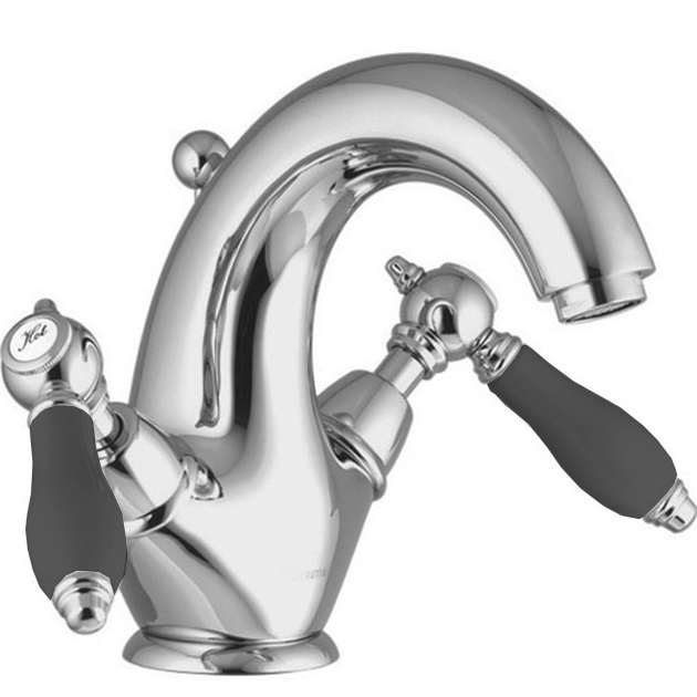 Смеситель для раковины Fima Carlo Frattini Herend F5431CNCR (хром, черные ручки), с донным клапаном