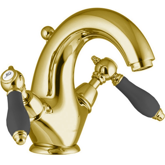 Смеситель для раковины Fima Carlo Frattini Herend F5431CNOR (золотой, черные ручки), с донным клапаном