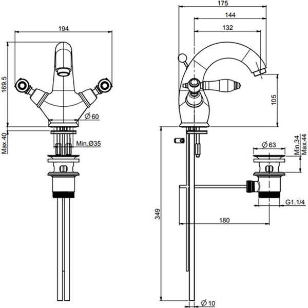 Смеситель для раковины Fima Carlo Frattini Herend F5431CNOR (золотой, черные ручки), с донным клапаном