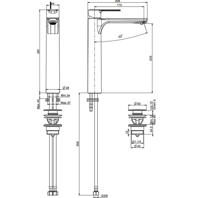 Смеситель для раковины Fima Carlo Frattini Mast F3131/HCR (хром), с донным клапаном