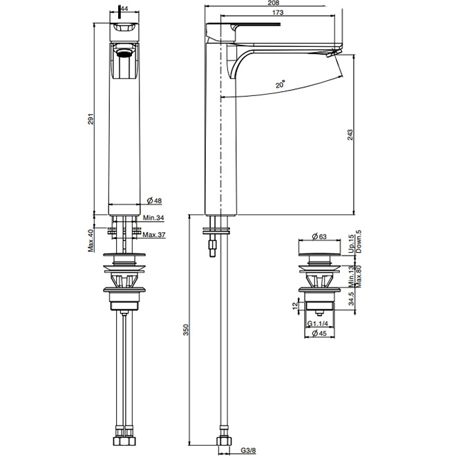 Смеситель для раковины Fima Carlo Frattini Mast F3131/HCR.ES (хром), с донным клапаном