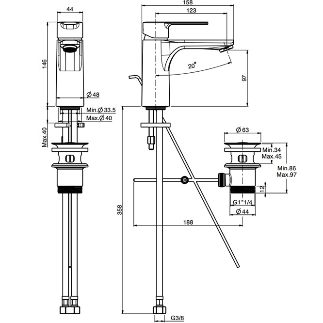 Смеситель для раковины Fima Carlo Frattini Mast F3131CR (хром), с донным клапаном