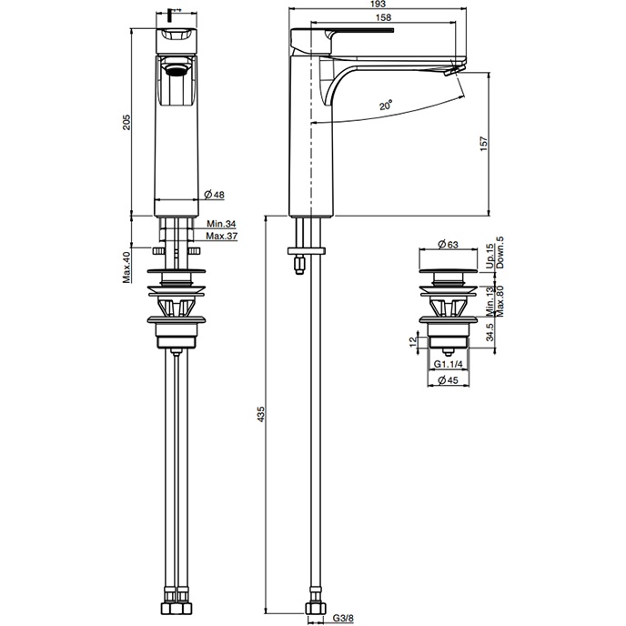 Смеситель для раковины Fima Carlo Frattini Mast F3131LOR.1.ES (золотой), с донным клапаном
