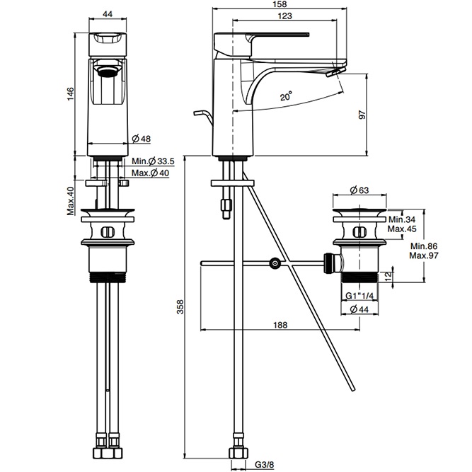 Смеситель для раковины Fima Carlo Frattini Mast F3131NS.ES (черный матовый), с донным клапаном