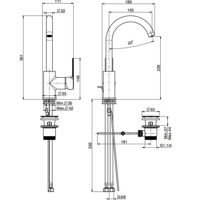 Смеситель для раковины Fima Carlo Frattini Mast F3151CR (хром), с донным клапаном