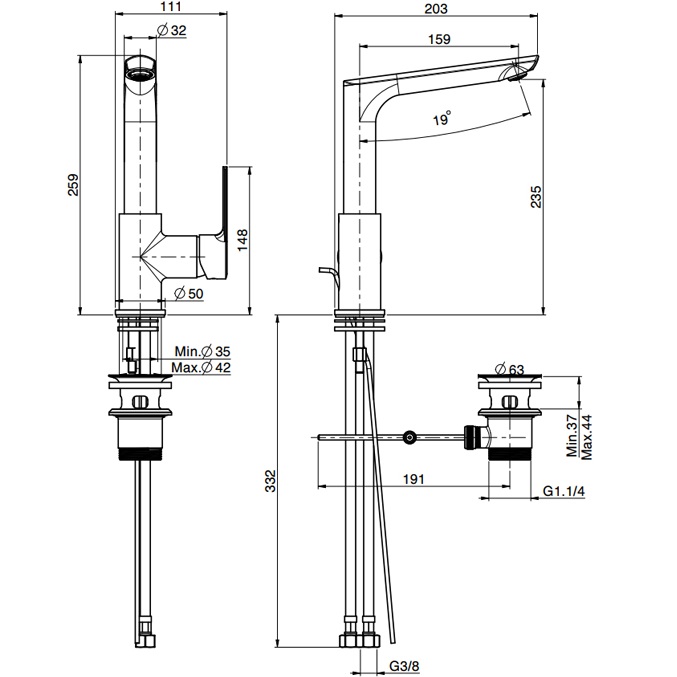 Смеситель для раковины Fima Carlo Frattini Mast F3151FBS (белый матовый), с донным клапаном