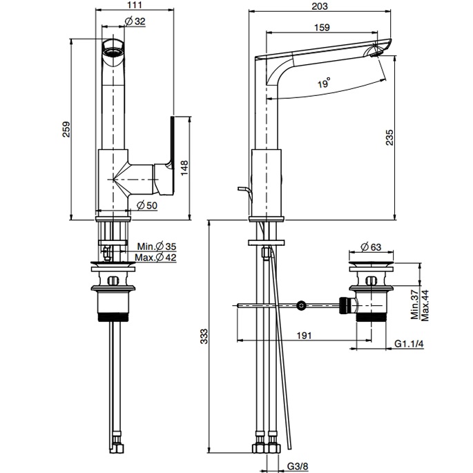 Смеситель для раковины Fima Carlo Frattini Mast F3151FOR.1 (золотой), с донным клапаном