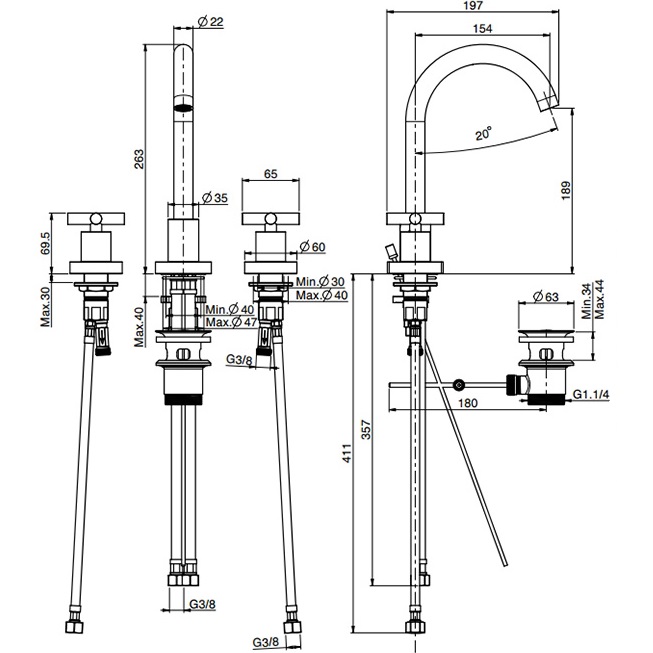 Смеситель для раковины Fima Carlo Frattini Maxima F5301WNS (черный матовый), с донным клапаном