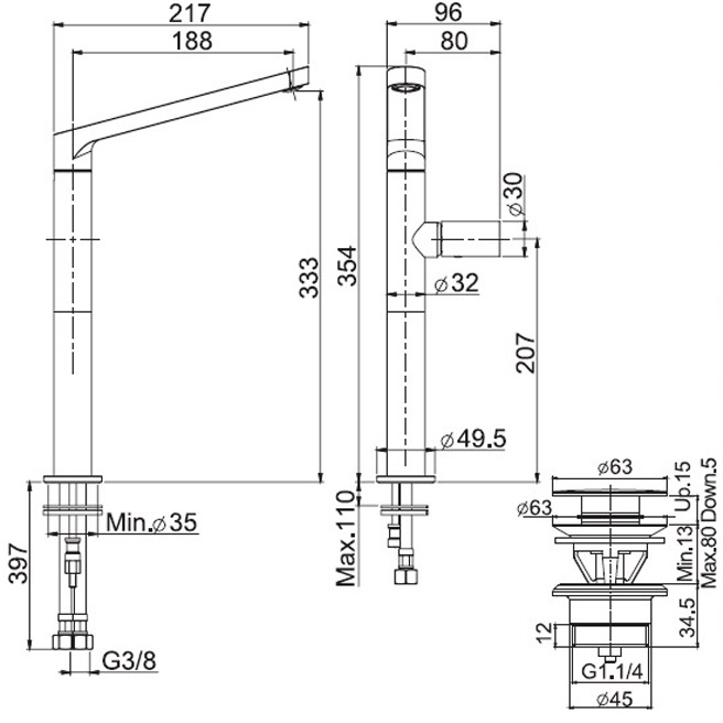 Смеситель для раковины Fima Carlo Frattini Nomos Go F4161/HCR (хром), с донным клапаном