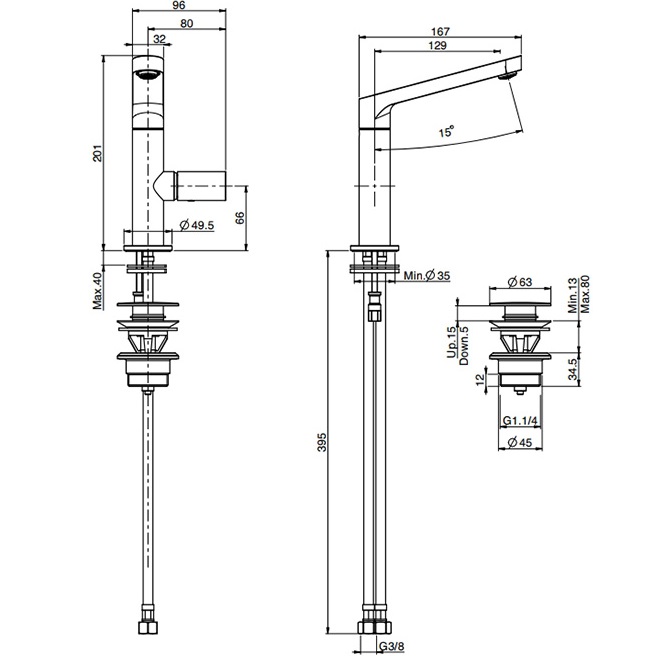 Смеситель для раковины Fima Carlo Frattini Nomos Go F4161MCR (хром), с донным клапаном