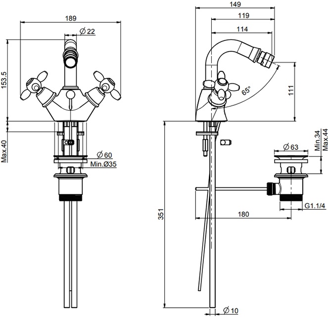 Смеситель для биде Fima Carlo Frattini Olivia F5022CR (хром), с донным клапаном