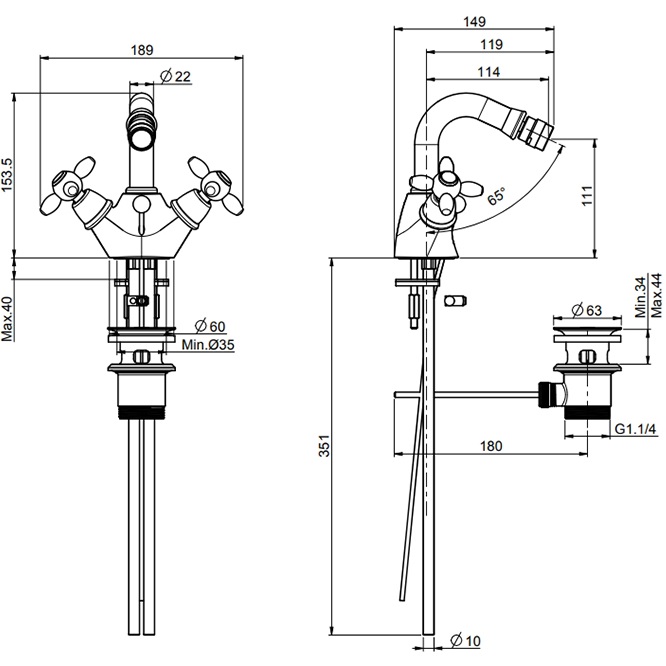 Смеситель для биде Fima Carlo Frattini Olivia F5022OR (золотой), с донным клапаном