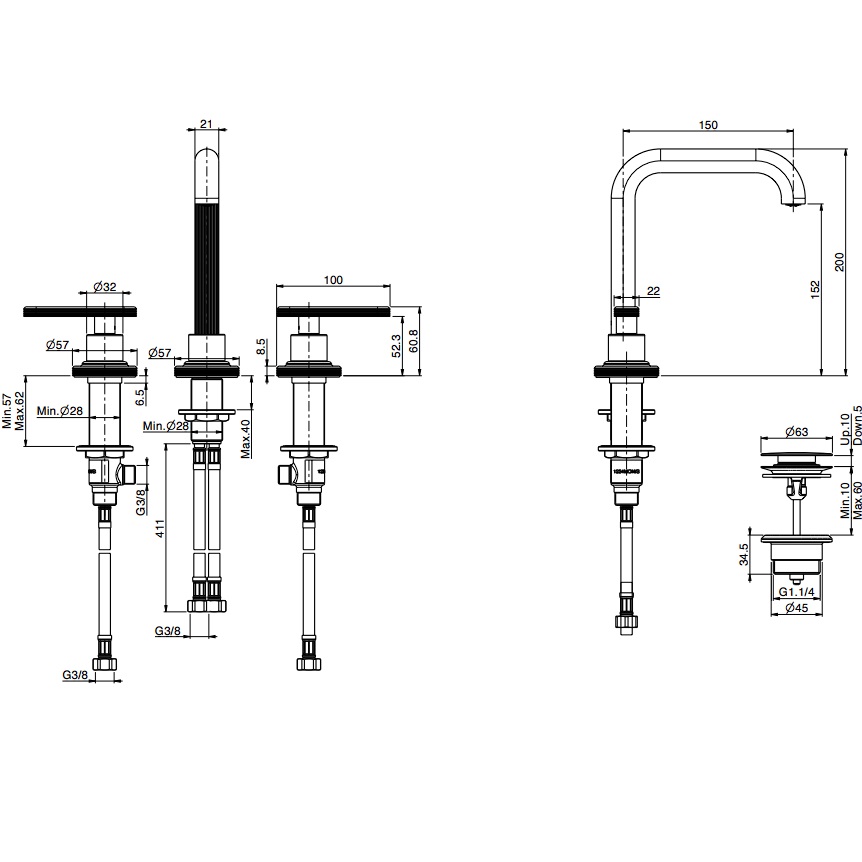 Смеситель для раковины Fima Carlo Frattini Park Lane F1301CN (черный хром), с донным клапаном