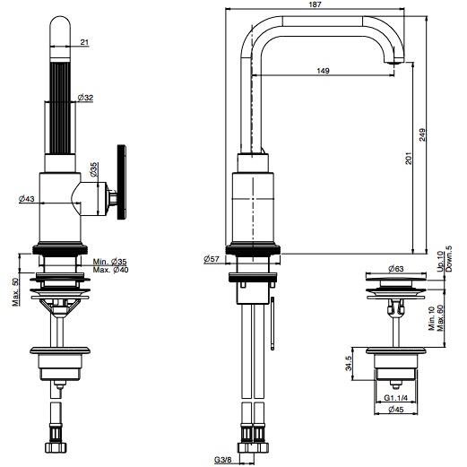 Смеситель для раковины Fima Carlo Frattini Park Lane F1321LCS (черный брашированный хром), с донным клапаном
