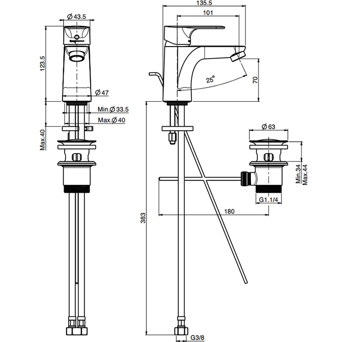 Смеситель для раковины Fima Carlo Frattini Serie 22 F3831CR.2 (хром), с донным клапаном