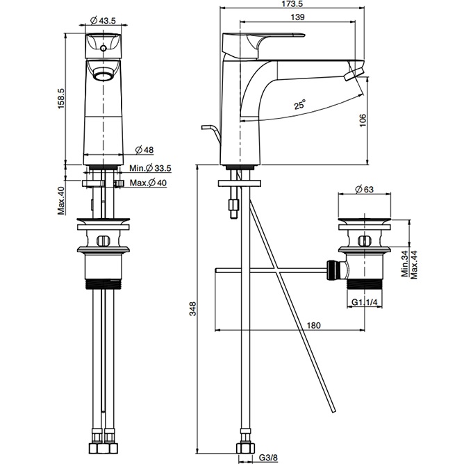 Смеситель для раковины Fima Carlo Frattini Serie 22 F3831LCR.ES (хром), с донным клапаном
