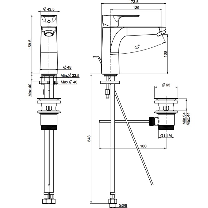 Смеситель для раковины Fima Carlo Frattini Serie 22 F3831LNS.ES (черный матовый), с донным клапаном