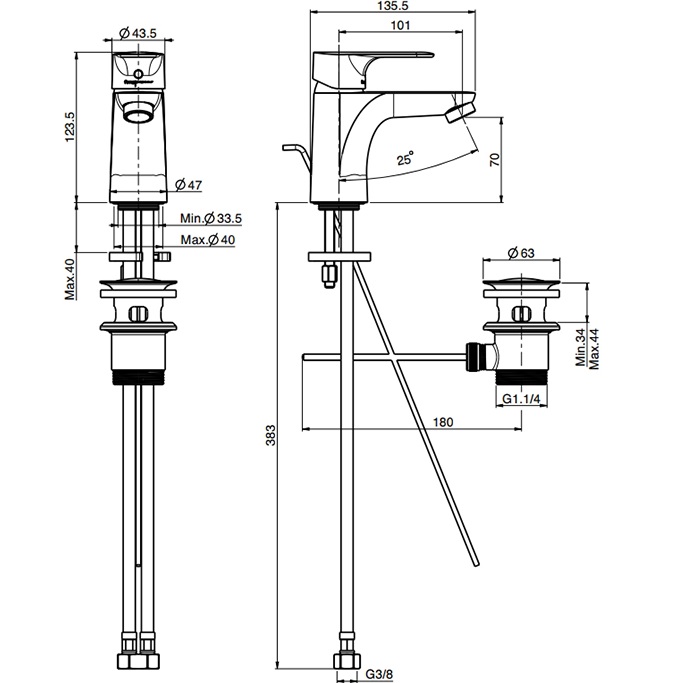 Смеситель для раковины Fima Carlo Frattini Serie 22 F3831NS.ES (черный матовый), с донным клапаном
