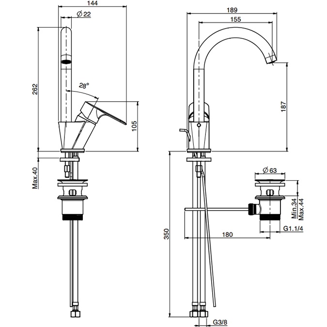 Смеситель для раковины Fima Carlo Frattini Serie 22 F3841CR.1.ES (хром), с донным клапаном